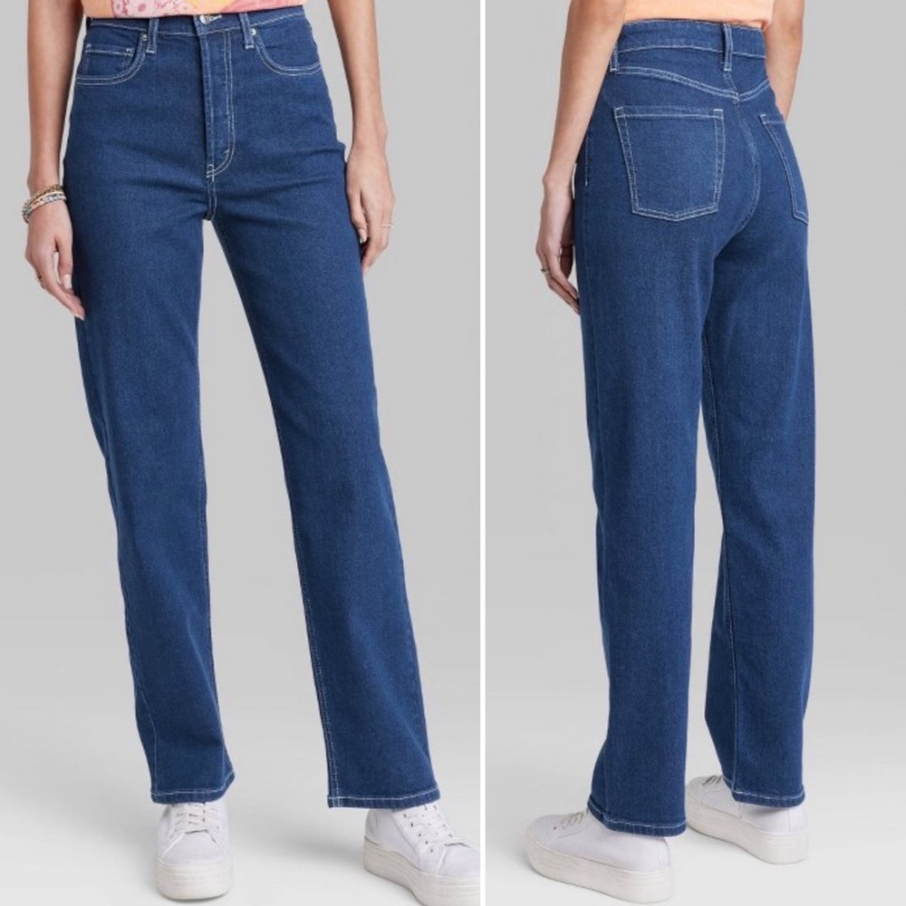 Super-High Rise Contrast Stitch Straight Jeans - Wild Fable